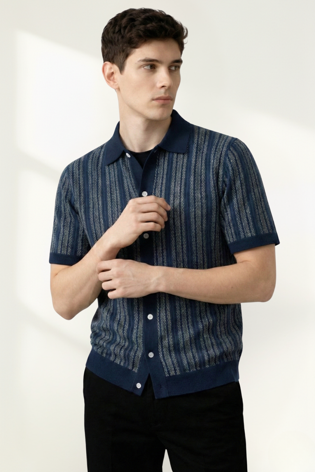Camisa Polo de Punto con Patrón para Hombre de Manga Corta
