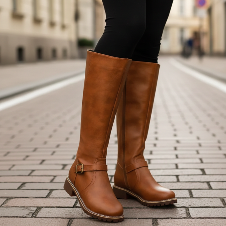 Bottes hautes pour femmes avec boucle et fermeture éclair latérale