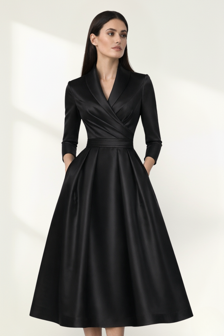 Robe midi portefeuille en satin pour femme