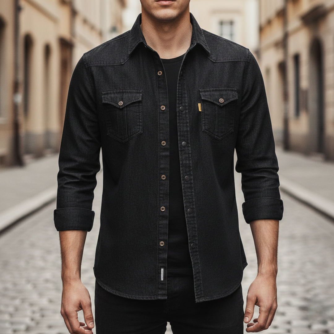 Chemise en jean à manches longues avec boutons devant pour homme