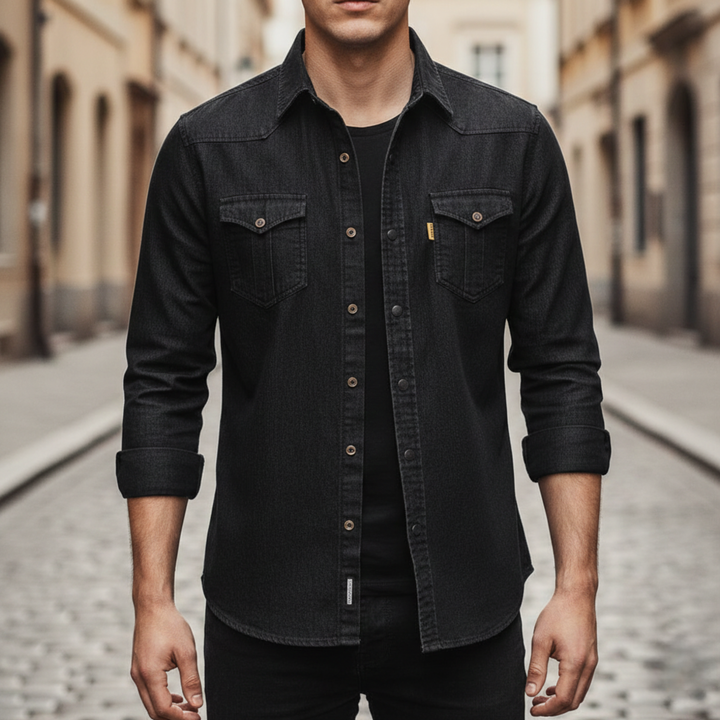 Chemise en jean à manches longues avec boutons devant pour homme