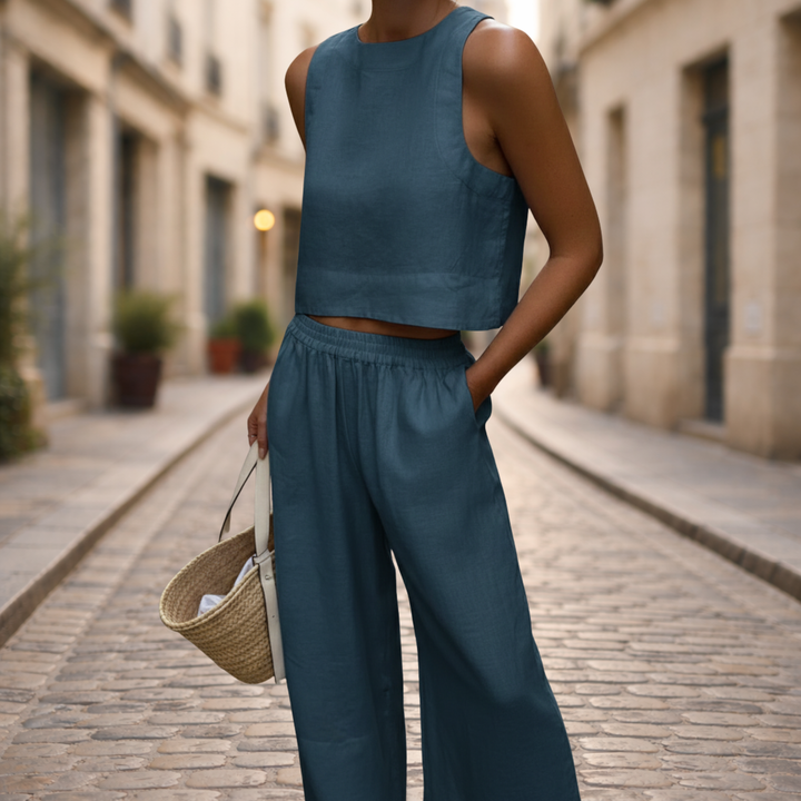 Ensemble deux pièces pour femmes : haut court et pantalon à jambes larges