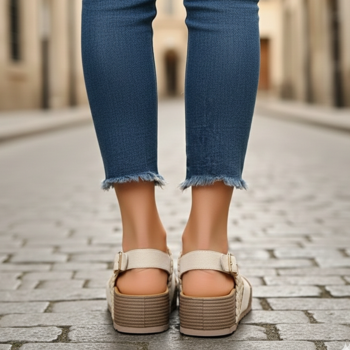 Sandalias ortopédicas de plataforma con tiras cruzadas para mujeres adultas