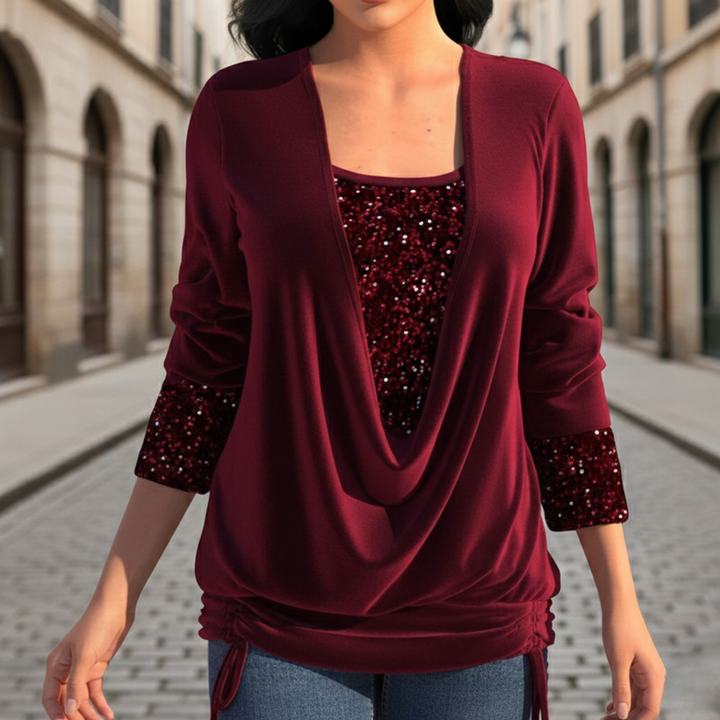 Blouse pour femme à manches longues avec paillettes élégante