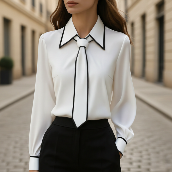 Blouse pour femme à manches longues avec nœud contrastant