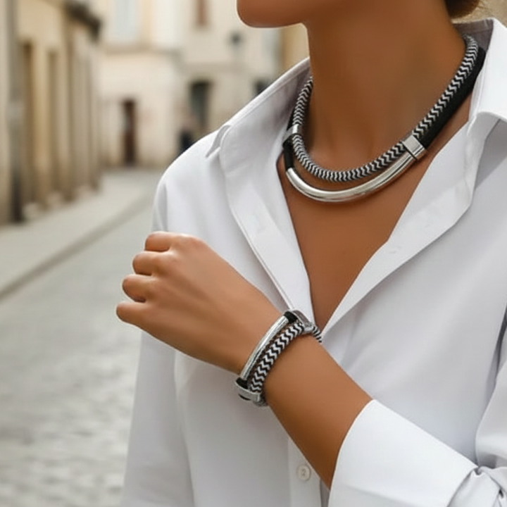 Conjunto de collar y pulsera de acero inoxidable para mujeres