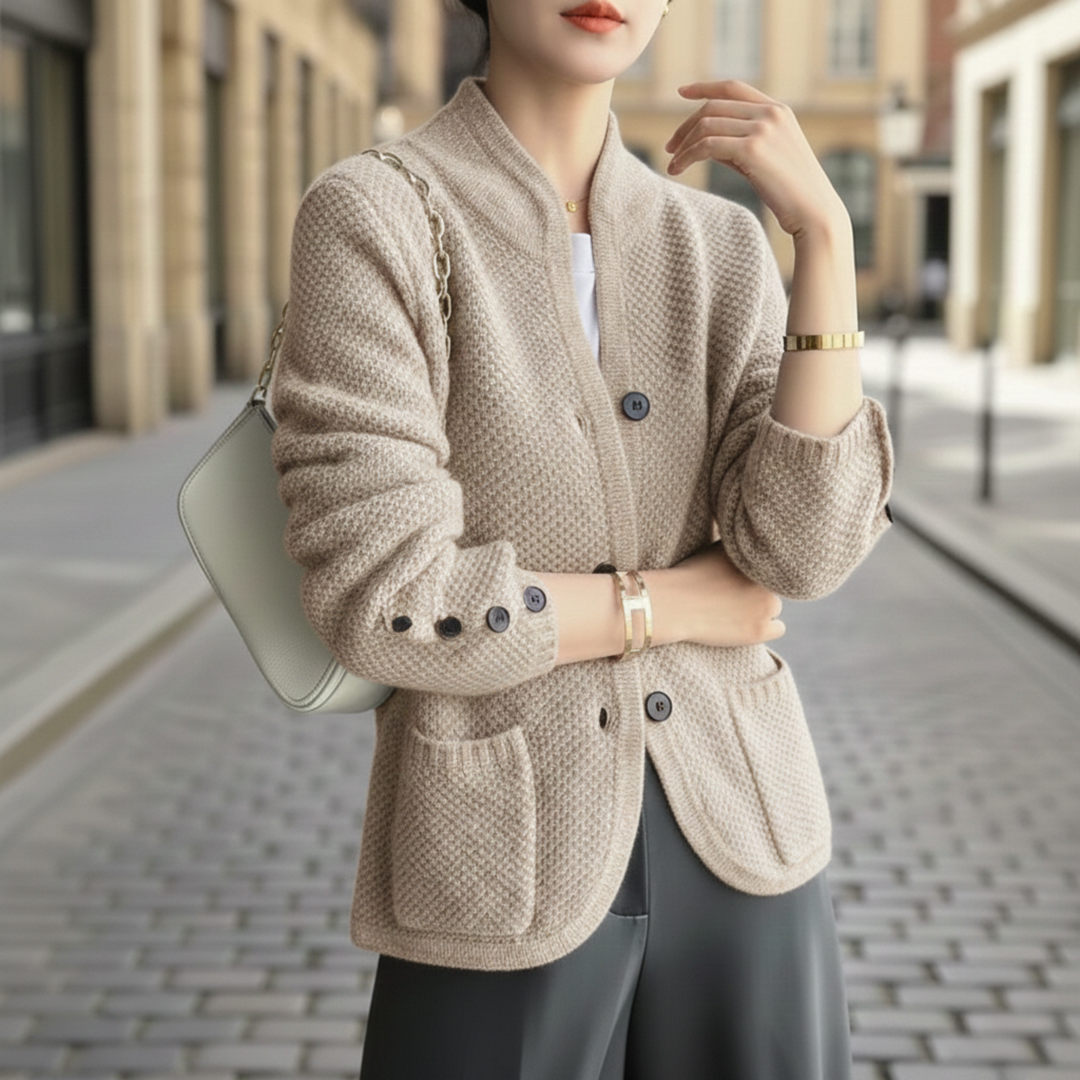 Suéter Cárdigan de Cuello Medio con Botones Frontal para Mujeres