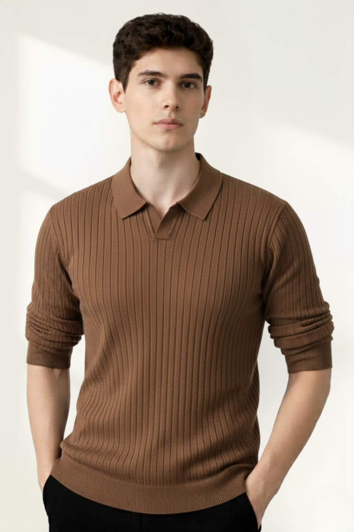 Suéter de polo de punto acanalado para hombres