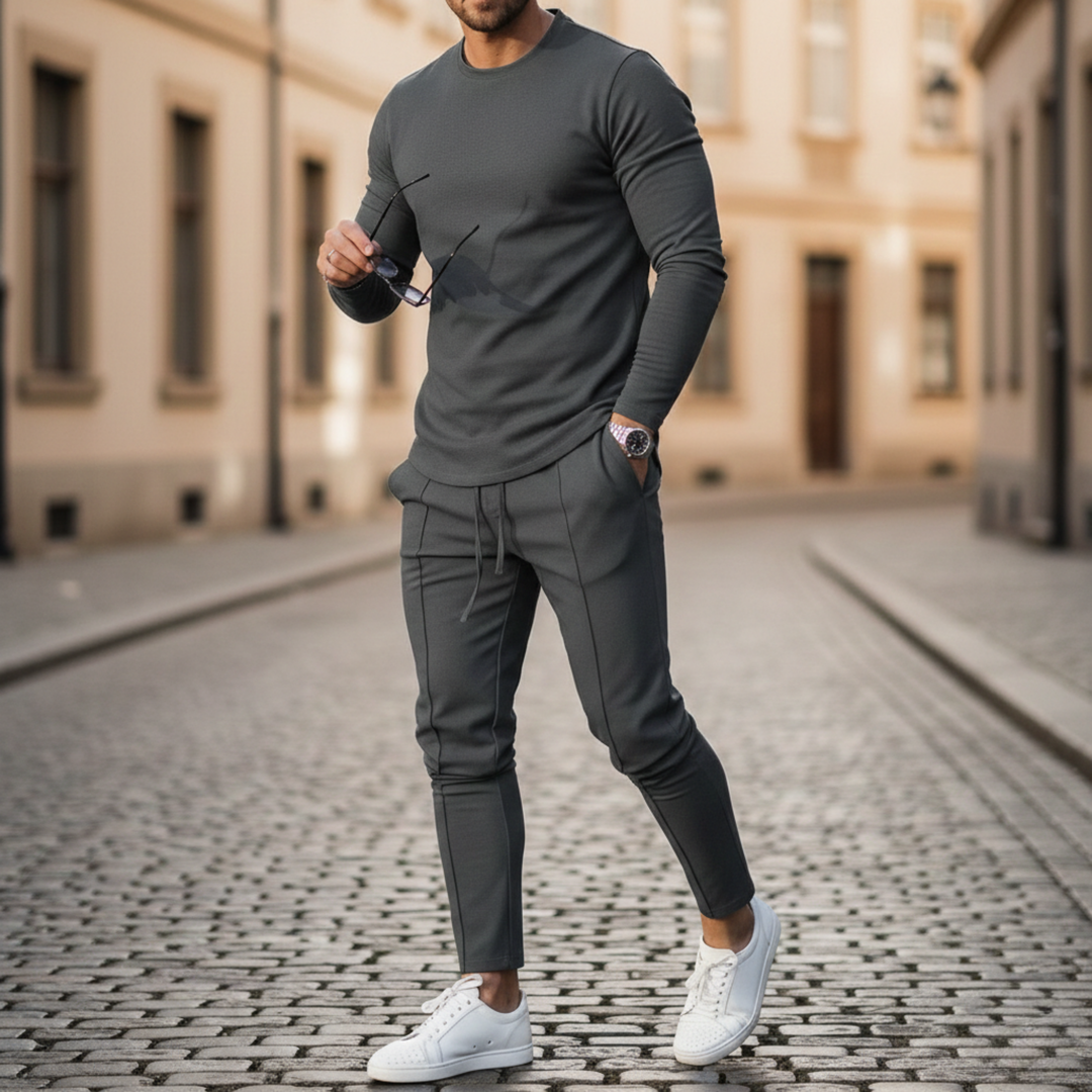 Mens tracksuit set slim fit long sleeve jogger pants