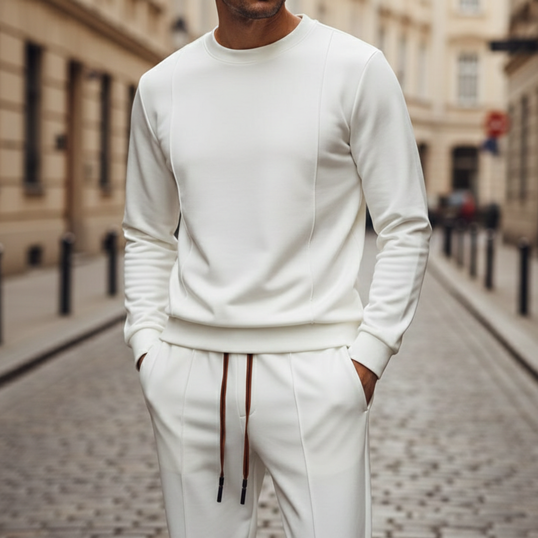 Ensemble de survêtement en coton et soie, col rond, pantalon de jogging pour homme