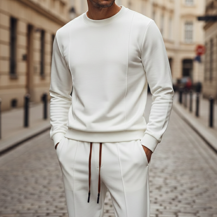 Ensemble de survêtement en coton et soie, col rond, pantalon de jogging pour homme