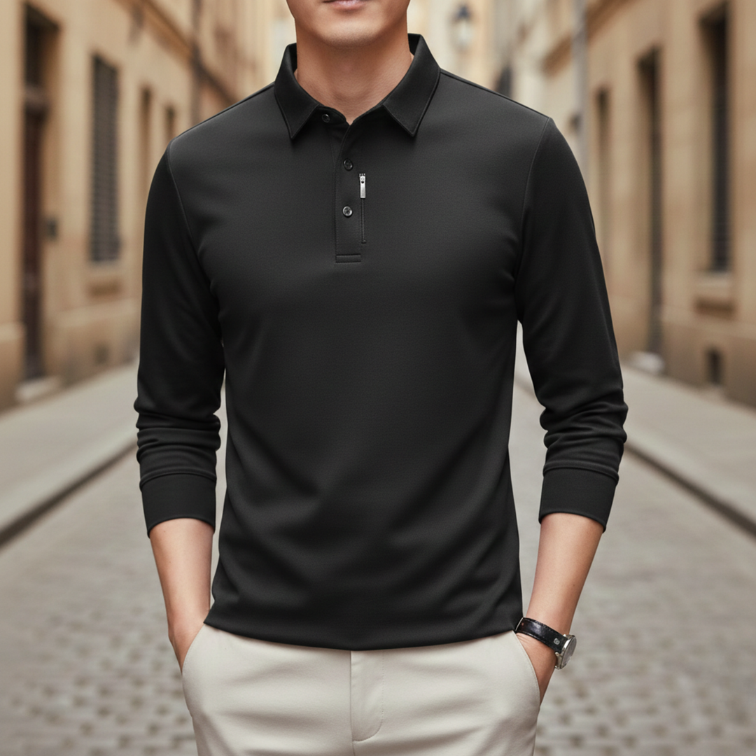 Polo Shirt Long Sleeve Solid Business Casual Men
