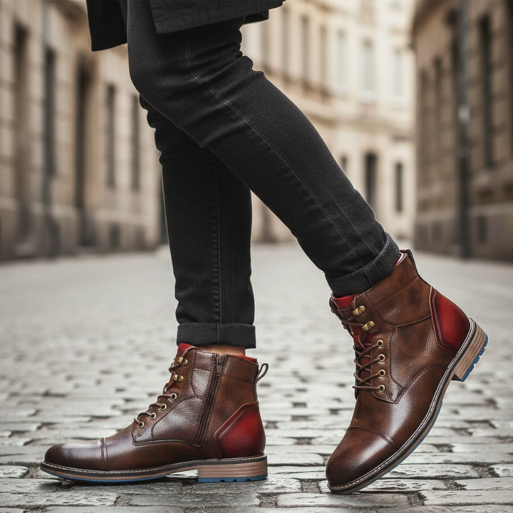 Botas ortopédicas de cuero para hombres, con cordones, hasta el tobillo