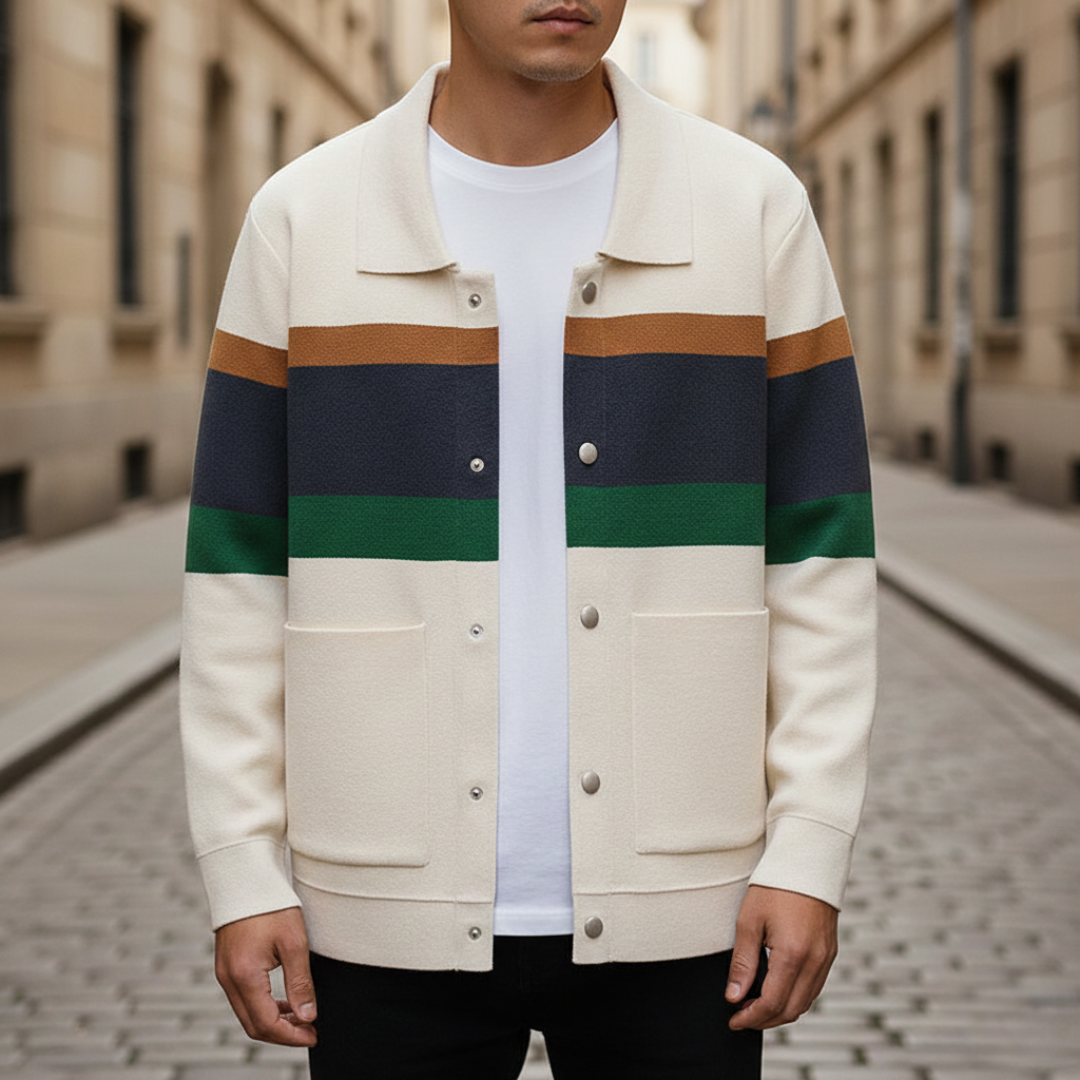 Striped Varsity Knit Jacket Snap-button Casual Men