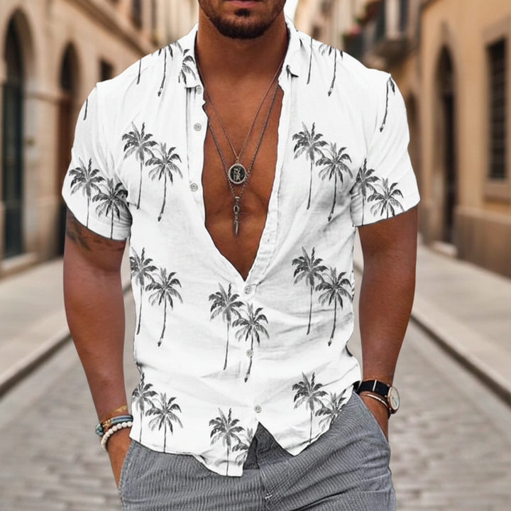 Chemise à manches courtes imprimé de palmiers pour homme