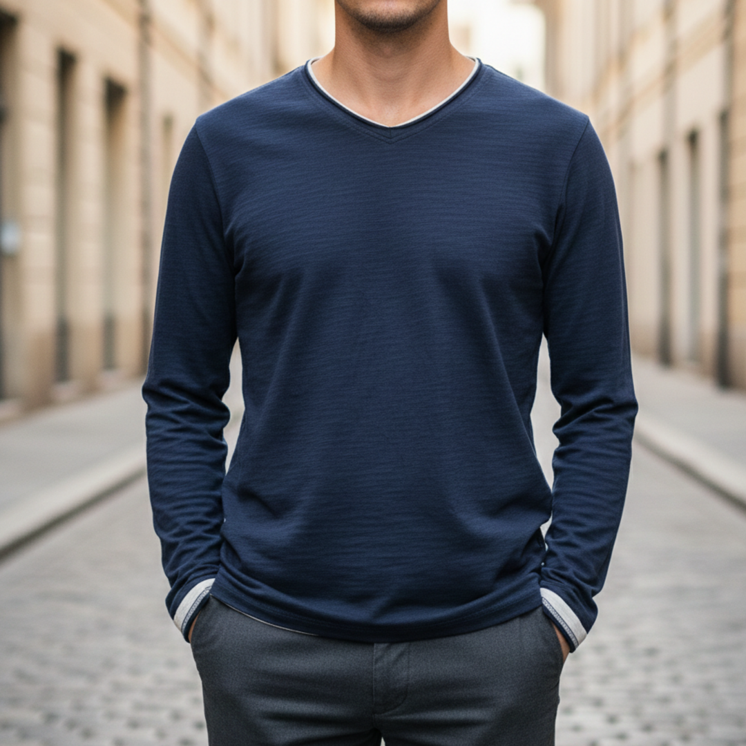 Chemise à manches longues pour homme col en V