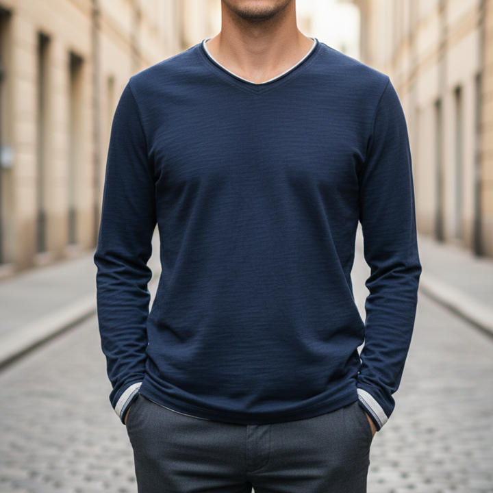 Chemise à manches longues pour homme col en V