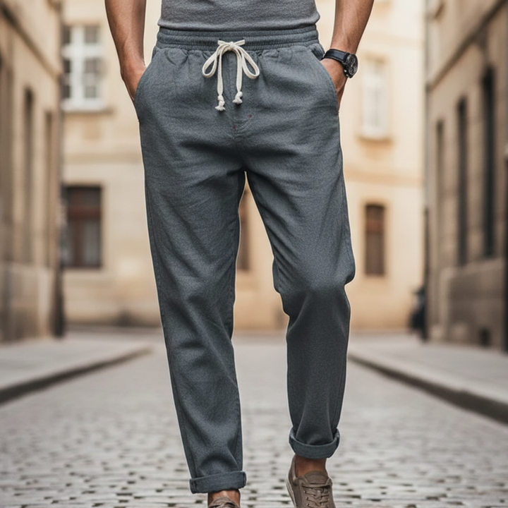 Pantalones de algodón con cintura elástica y cordón para hombres
