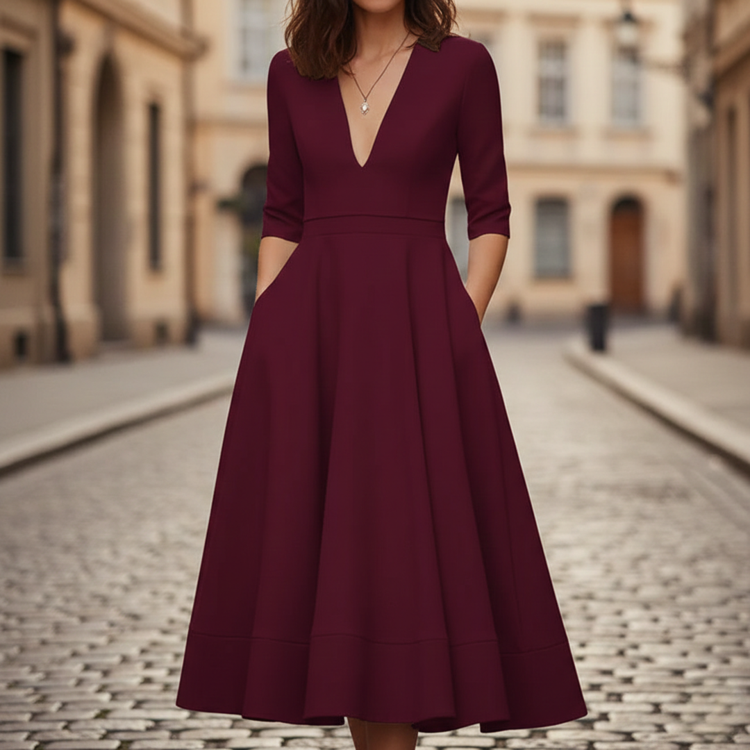 Women's A Line Dress Vintage Midi V Neck