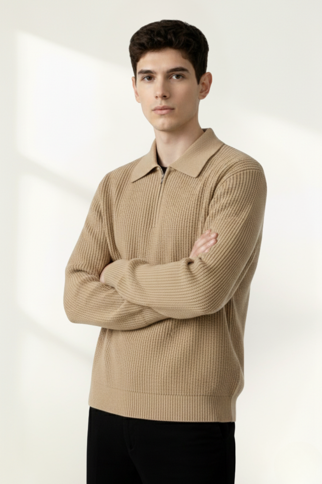 Pull polo à demi-fermeture éclair pour homme en tricot