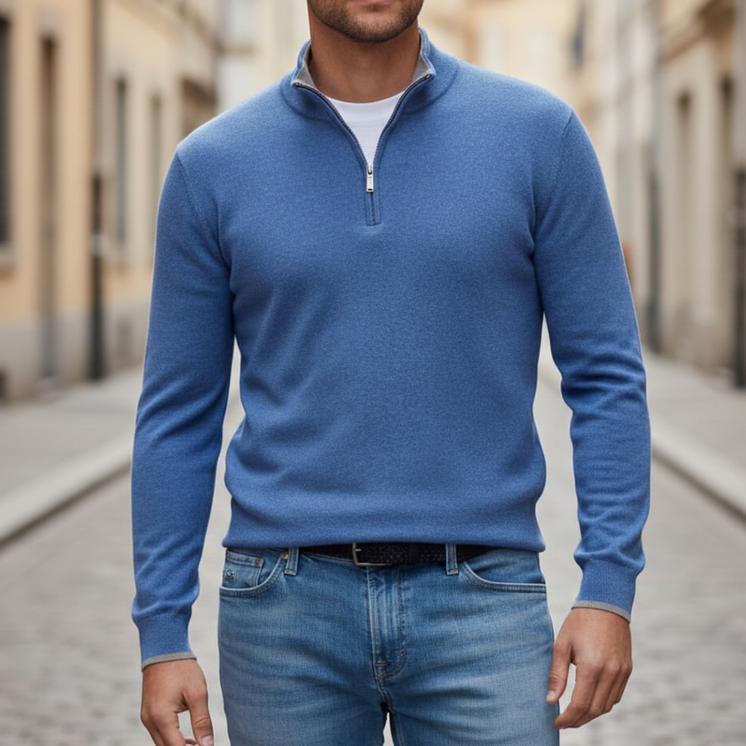Pull à demi-fermeture éclair à manches longues en tricot pour homme