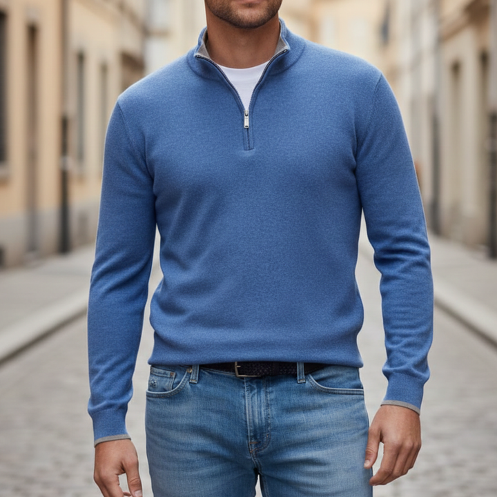 Pull à demi-fermeture éclair à manches longues en tricot pour homme