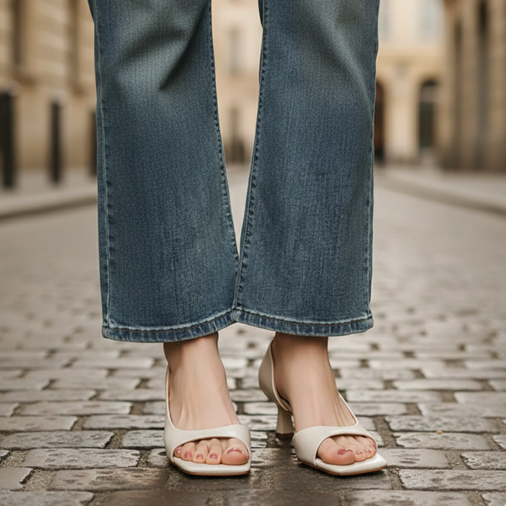 Talons en cuir, bout carré, talon moyen pour femmes