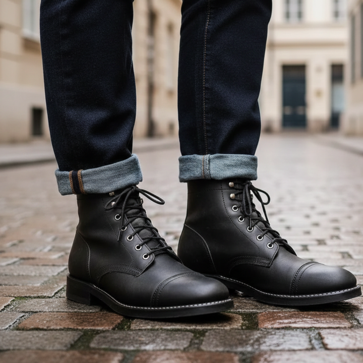 Bottes en cuir à lacets, bottines de combat pour hommes