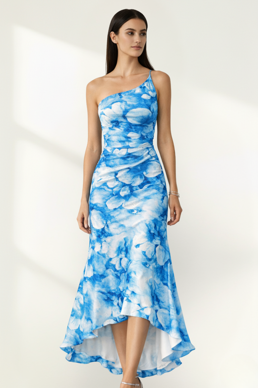 Robe longue fleurie en mousseline sans bretelles pour femme