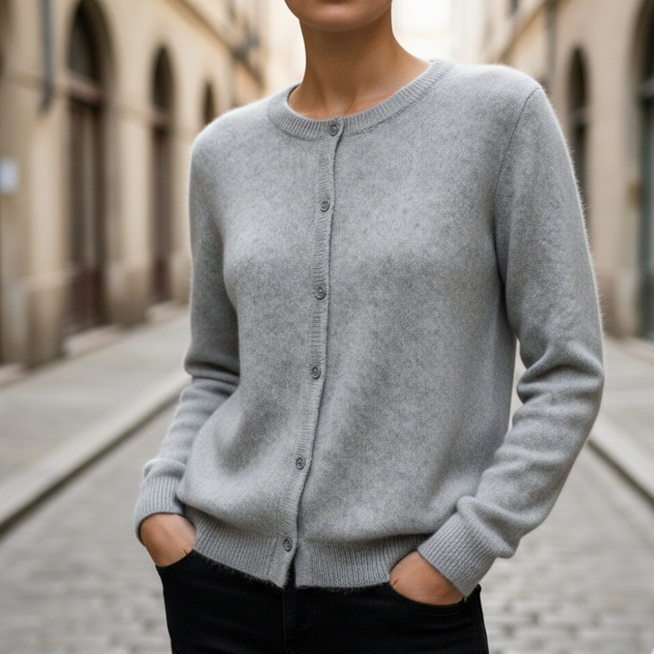 Cárdigan de Cachemira para Mujeres con Botones en la Parte Frontal, de Punto y de Manga Larga