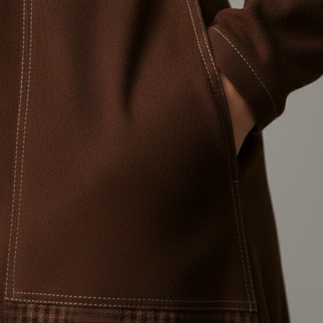 Maxi Dress Suede Plaid Long Sleeve Vintage Women