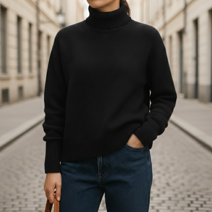 Pull en cachemire à col roulé tricoté à manches longues pour femme
