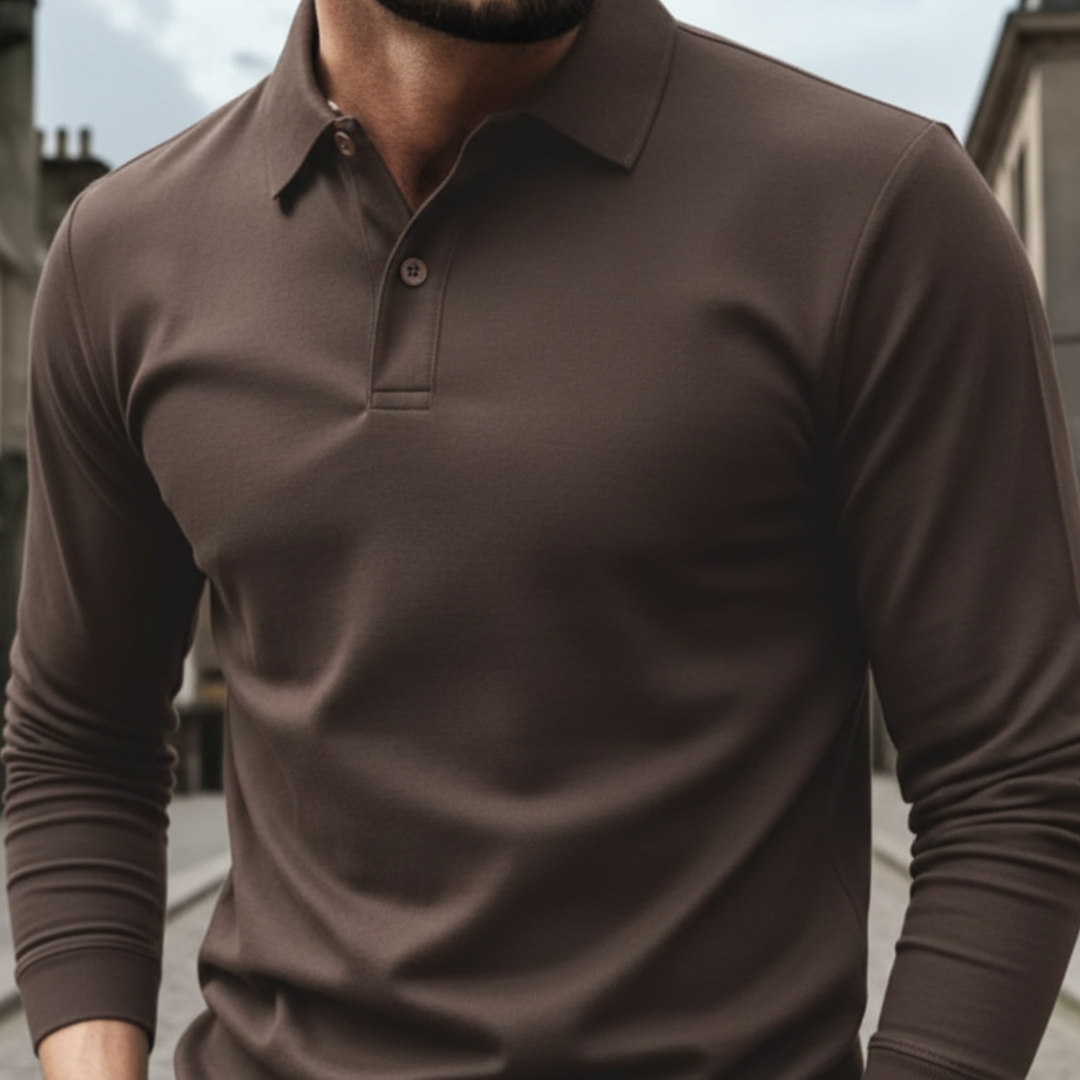 Polo Shirt Long Sleeve Solid Casual Men