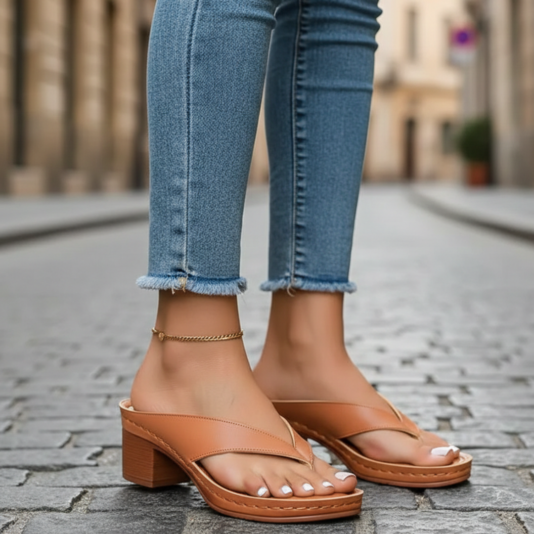 Sandalias ortopédicas de tacón bloque para mujer, abiertas en la punta