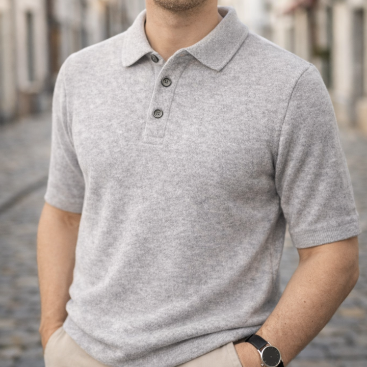 Camisa Polo de Cachemira de Manga Corta para Hombre Clásica