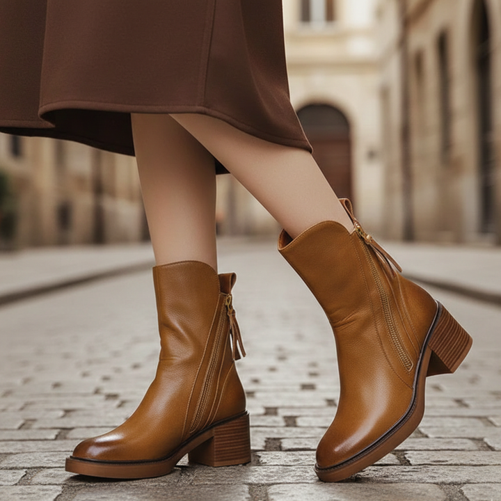 Botines de Tobillo con Tacón Cuadrado y Cremallera Lateral para Mujeres Adultas