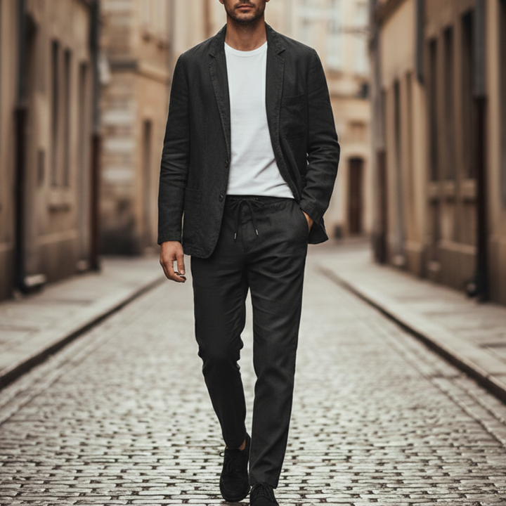 Ensemble de costume en lin deux pièces veste et pantalon pour homme