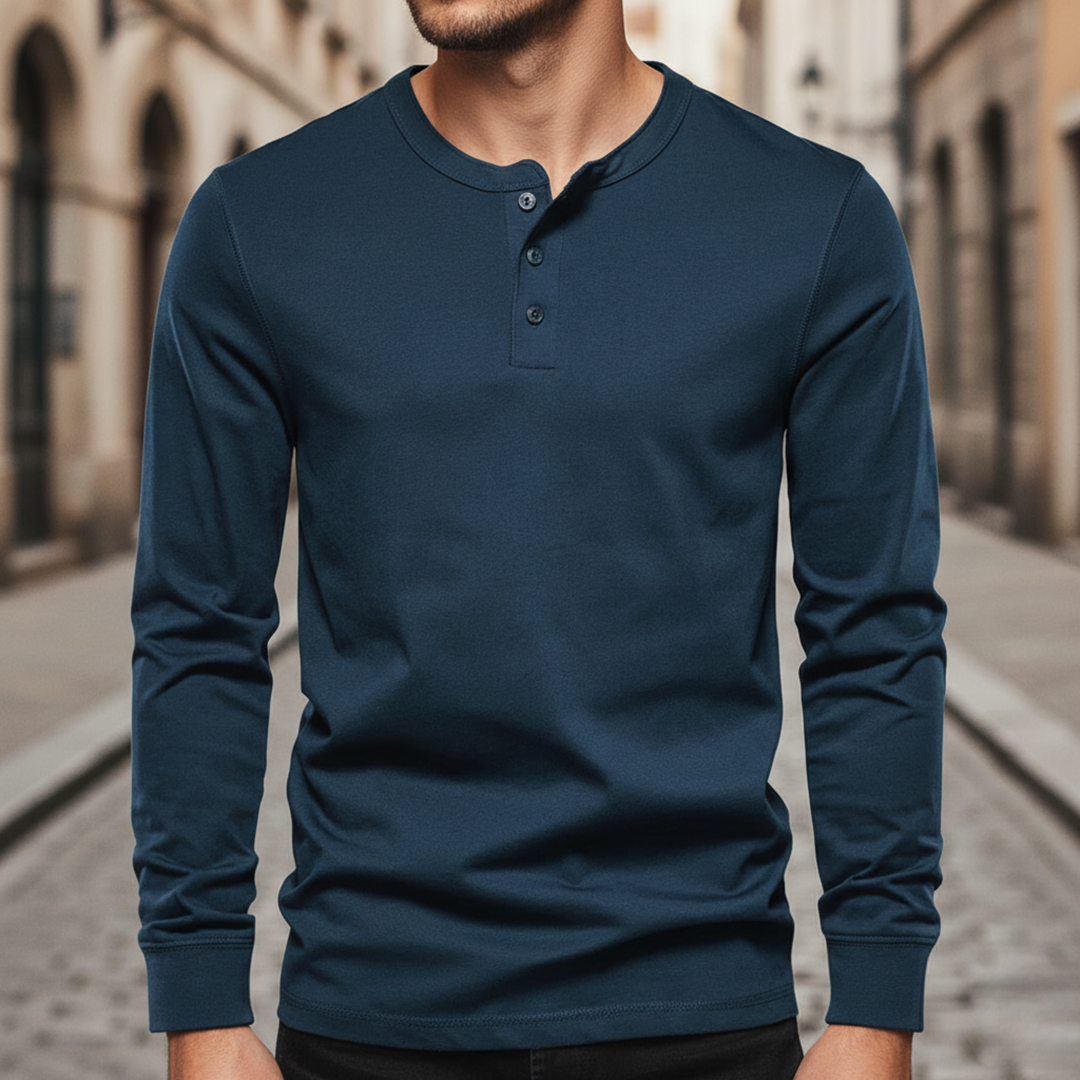Men’s Cotton Long Sleeve Henley Shirt