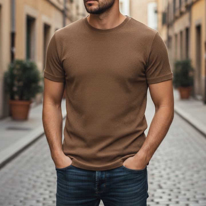 Camiseta de punto waffle de manga corta para hombres