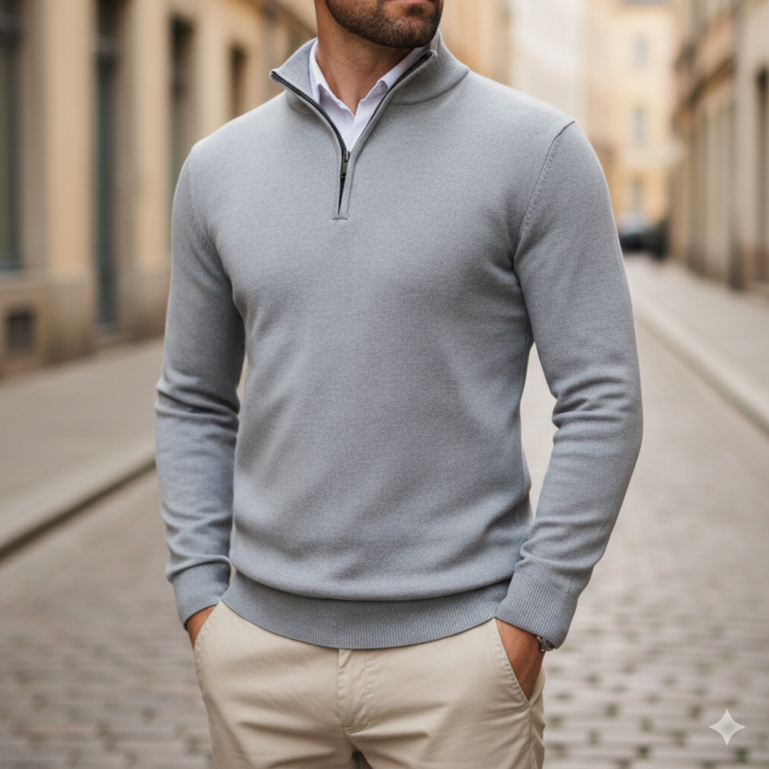 Suéter de punto ligero para hombre con media cremallera casual