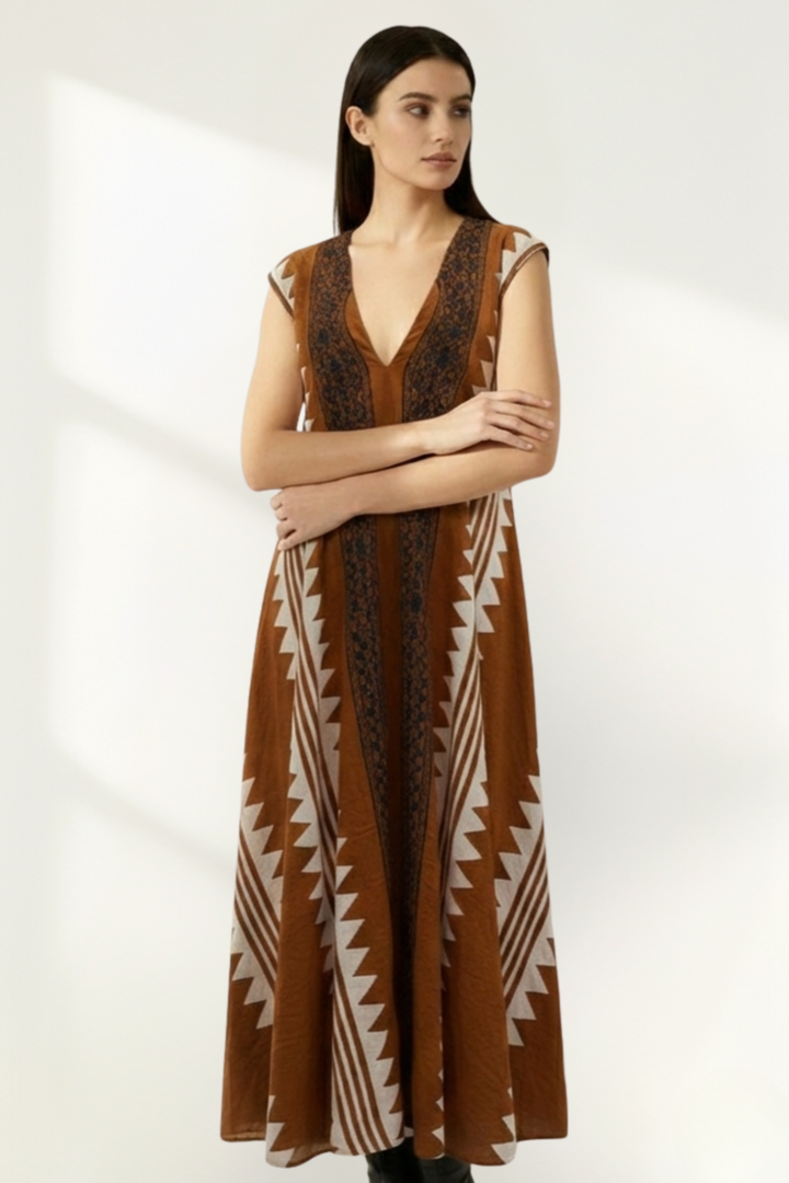 Robe longue imprimée bohème pour femme