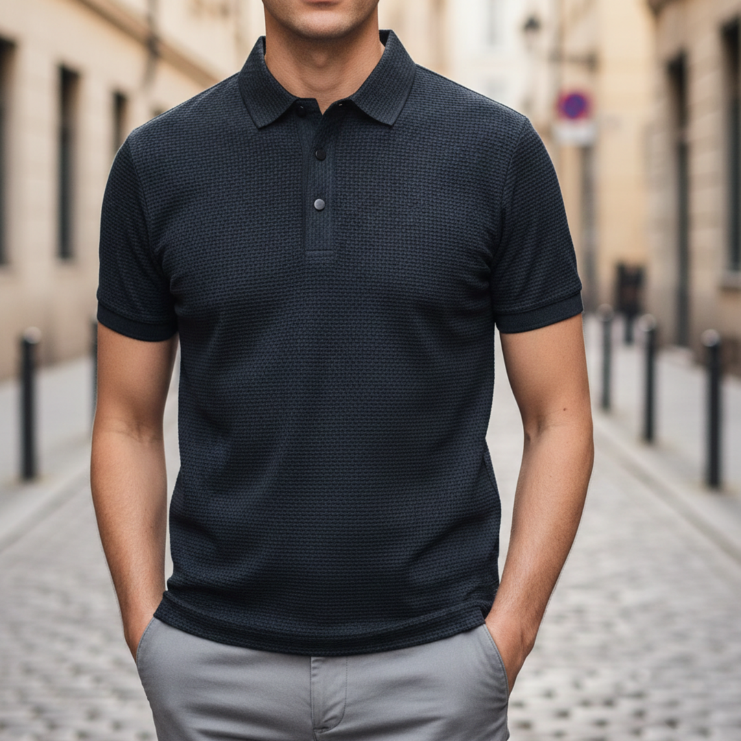 Camisa Polo de Manga Corta de Seda Fría Transpirable para Hombre Verano