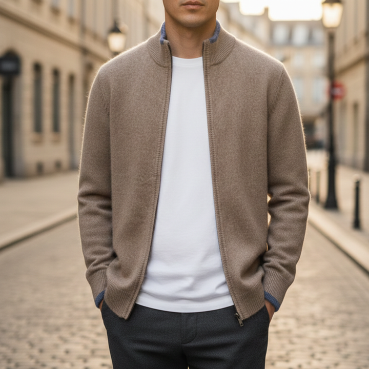 Pull pour homme à manches longues avec fermeture éclair devant