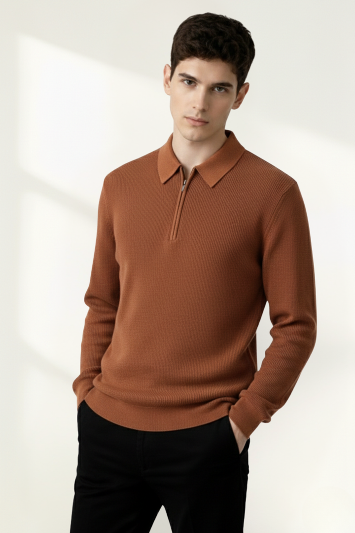 Suéter de polo de media cremallera para hombre
