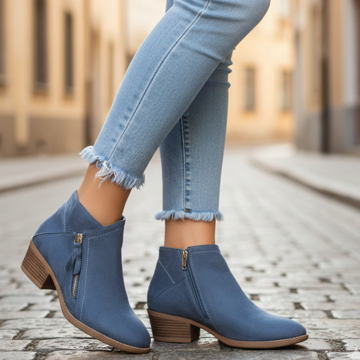 Botines de Tacón Cuadrado con Cremallera Lateral para Mujeres