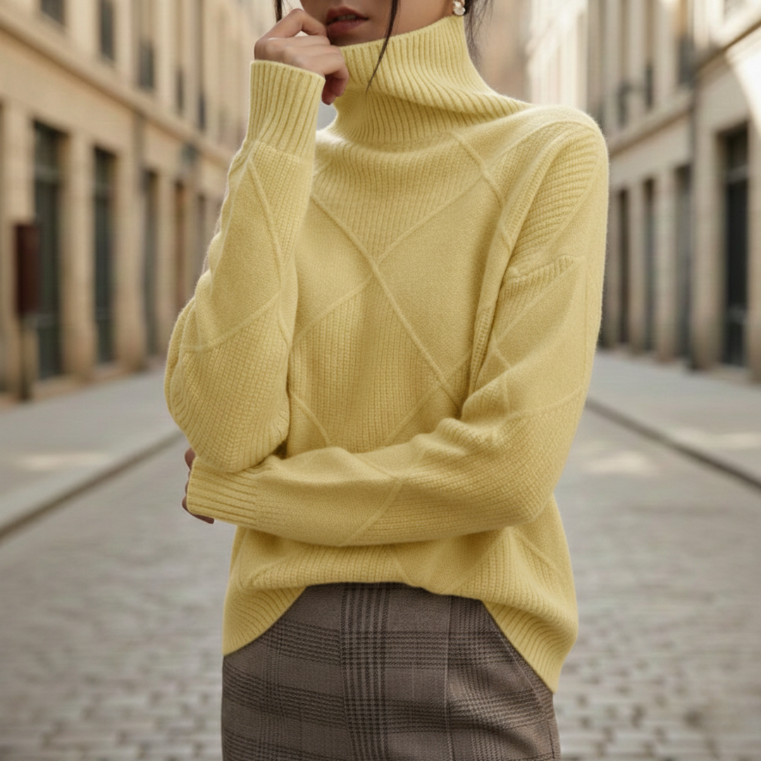 Cashmere Sweater Diamond Knit Turtleneck Pullover