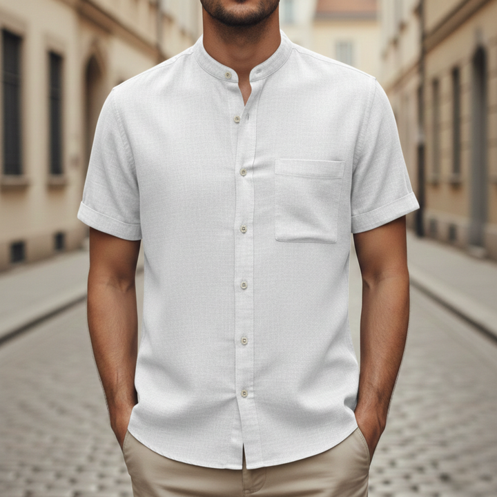 Men's Shirt Short Sleeve with Mandarin Collar