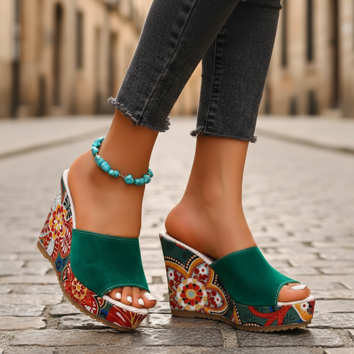 Sandalias de cuña para mujer, de punta abierta, sin cierre, con parte superior de terciopelo