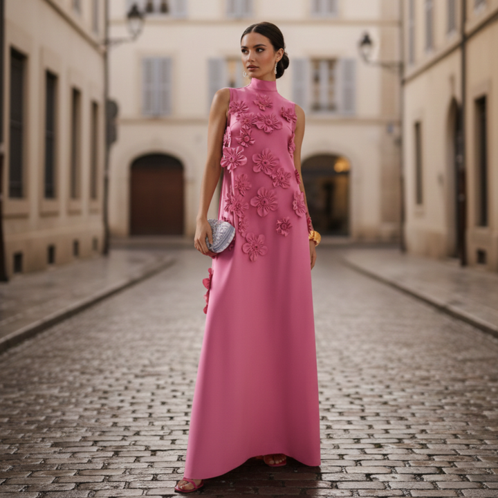 Robe de soirée longue sans manches à fleurs pour femmes