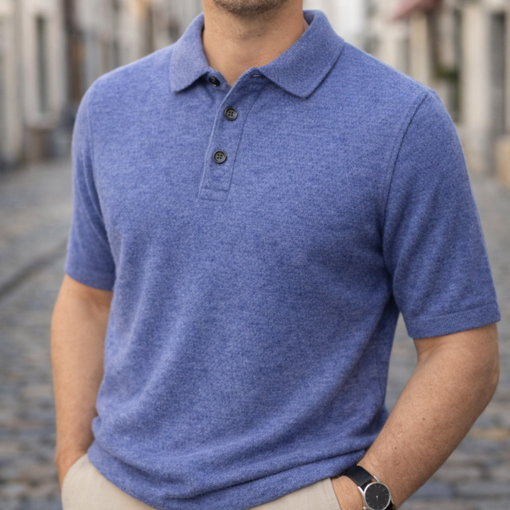 Camisa Polo de Cachemira de Manga Corta para Hombre Clásica